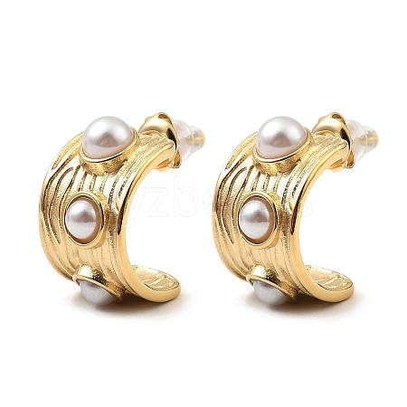 Real 18K Gold Plated 304 Stainless Steel Arch Stud Earrings with Resin Beaded EJEW-G358-01G-02-1
