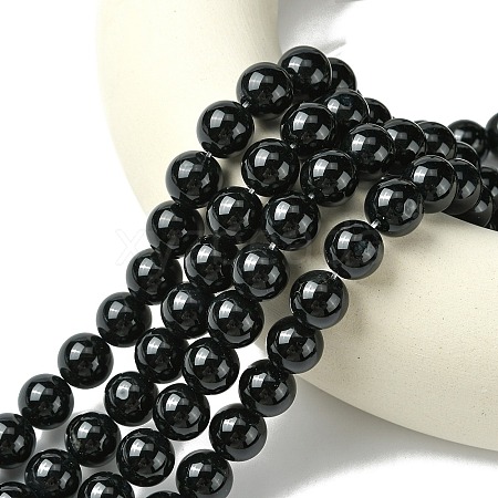 Natural Dyed & Heated Black Onyx Round Beads Strand X-G-L087-12mm-01-1