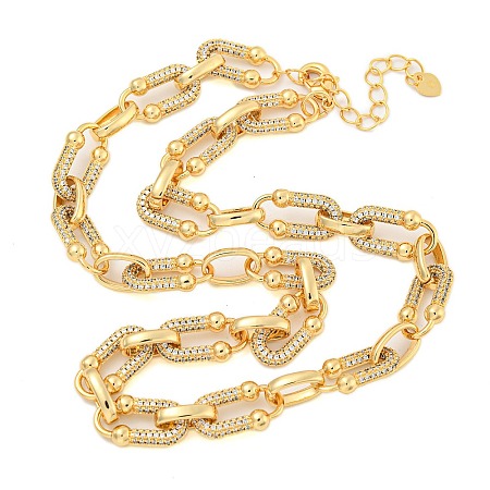 Rack Plating Brass Pave Clear Cubic Zirconia Oval Link Chain Necklaces NJEW-Q345-02G-1