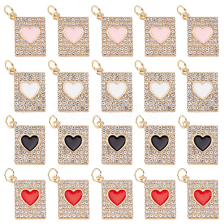 20Pcs 4 Colors Alloy with Rhinestone Pendants PALLOY-AB00097-1