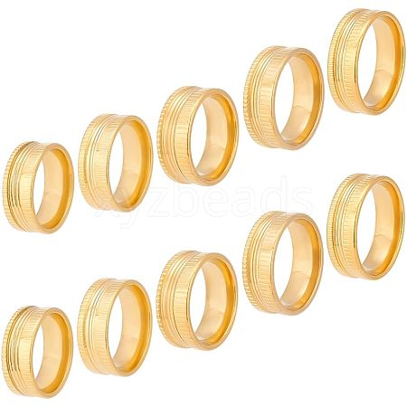 Unicraftale 10Pcs 5 Size 304 Stainless Steel Grooved Finger Ring Settings STAS-UN0041-21G-1