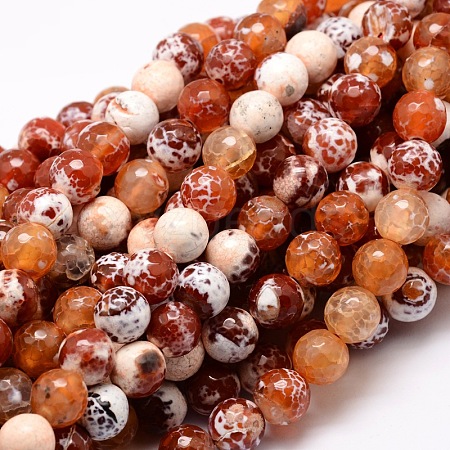 Dyed Natural Fire Crackle Agate Faceted Round Beads Strands G-E320C-16mm-06-1