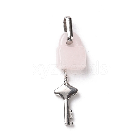 Natural Rose Quartz Lock Pendants G-B027-03B-1