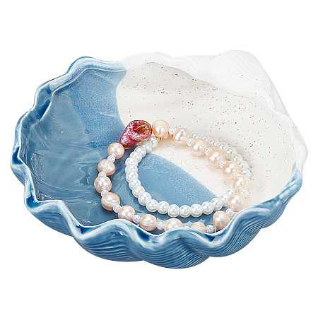 Shell Shape Porcelain Jewelry Plate AJEW-WH0010-77A-1