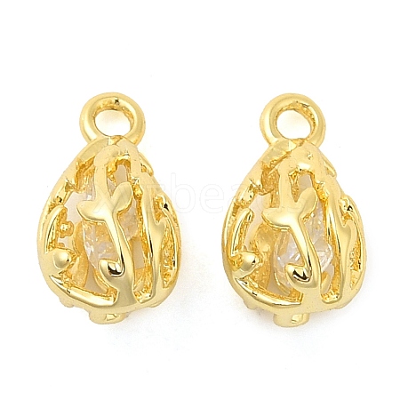 Real 18K Gold Plated Rack Plating Brass with Cubic Zirconia Pendants Charms KK-S396-12A-1