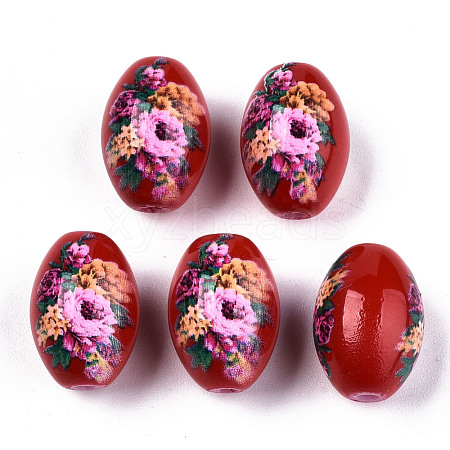Printed & Spray Painted Opaque Glass Beads GLAA-S047-07B-D01-1