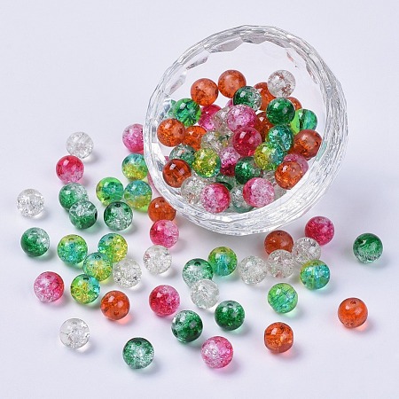 5 Colors Spray Painted & Baking Painted Crackle Glass Beads CCG-X0010-10-8mm-1