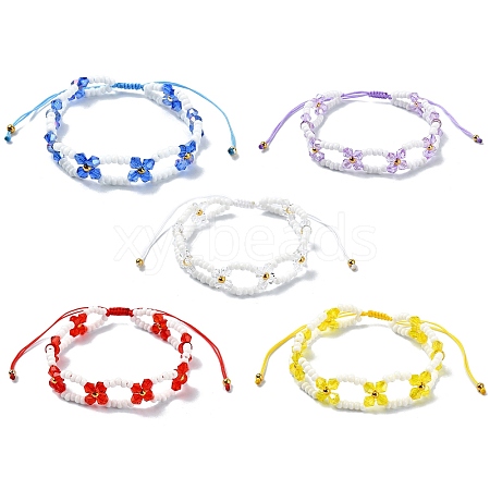 Woven Glass Flower Adjustable Braided Bead Bracelets for Women BJEW-MZ00100-1