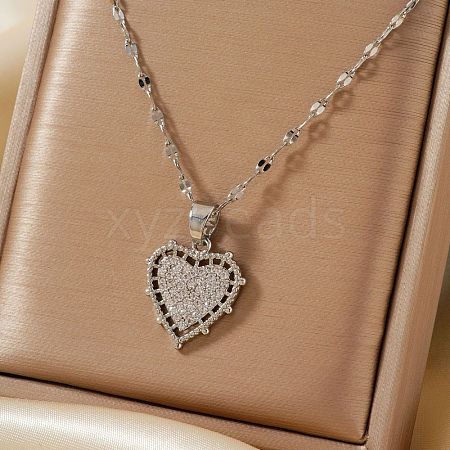Elegant Brass Micro Pave Clear Cubic Zirconia Heart Pendant Necklaces IR4226-1-1
