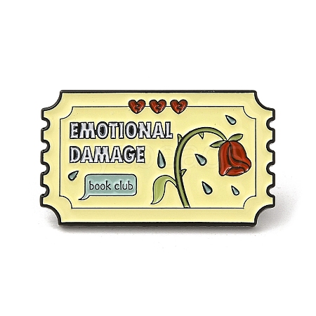 Rectangle with Rose & Word Emotional Damage Book Club Enamel Pins JEWB-M029-07A-EB-1