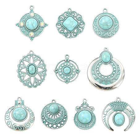 20Pcs 10 Styles Bohemia Styles Alloy & Acrylic Pendants FIND-CJ0005-70-1