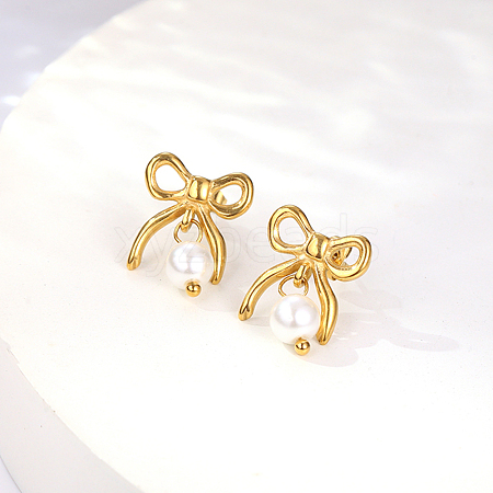 Elegant 304 Stainless Steel Bowknot Stud Earrings for Women WV7087-1-1