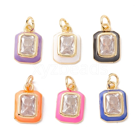 Brass Micro Pave Cubic Zirconia Enamel Charms ZIRC-C034-05G-1