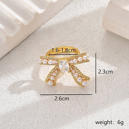 Elegant Brass Clear Cubic Zirconia Bowknot Ring LY5283-1-1