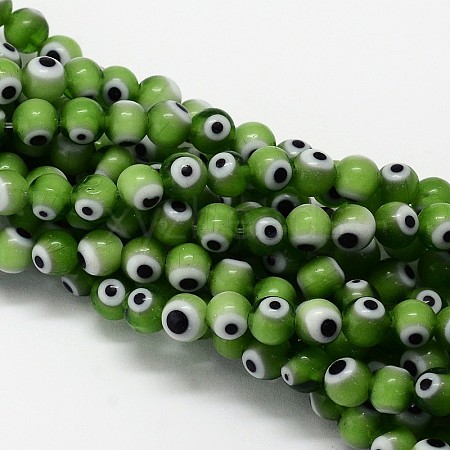 Handmade Evil Eye Lampwork Round Bead Strands LAMP-L055-6mm-11-1