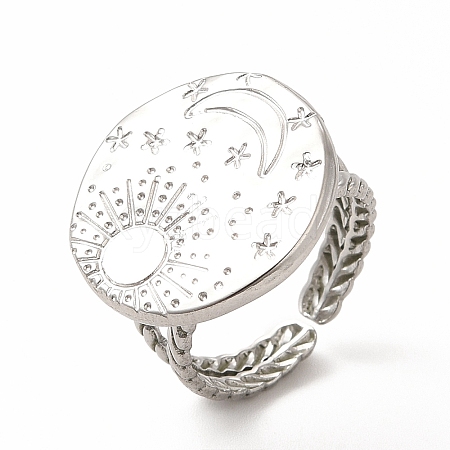 Non-Tarnish 304 Stainless Steel Sun & Moon Planet Open Cuff Ring for Women RJEW-B027-20P-1