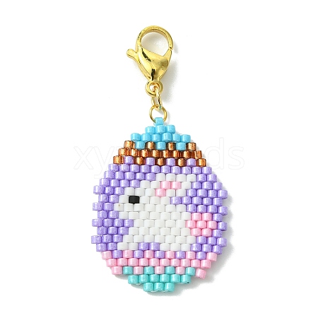 Easter Egg Glass Sead Beads Loom Pattern Pendant Decorations HJEW-MZ00133-1