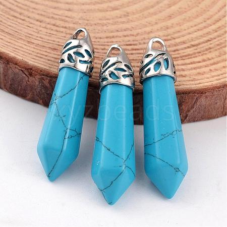 Dyed Bullet Synthetic Turquoise Pointed Pendants G-E332-C10-1