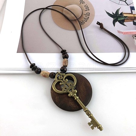 Bohemian Wood Donut Alloy Pendant Long Necklaces for Women FS-WGBD296-06-1
