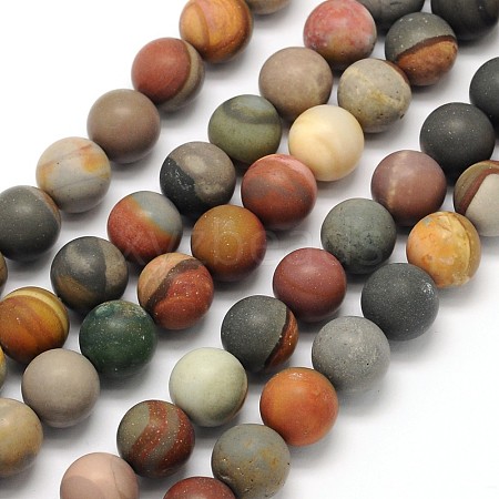 Frosted Round Natural Polychrome Agate Beads Strands G-N0166-67-6mm-1