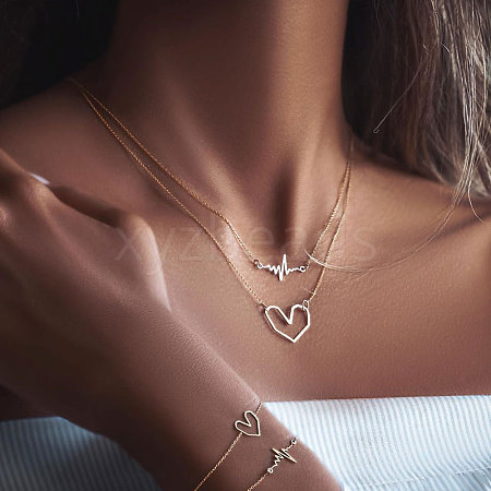 Double Layer Alloy ECG & Heart Pendant Necklaces for Women WGD710A-01-1