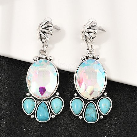 Alloy Synthetic Turquoise Dangle Stud Earrings EJEW-U053-04B-AS-1