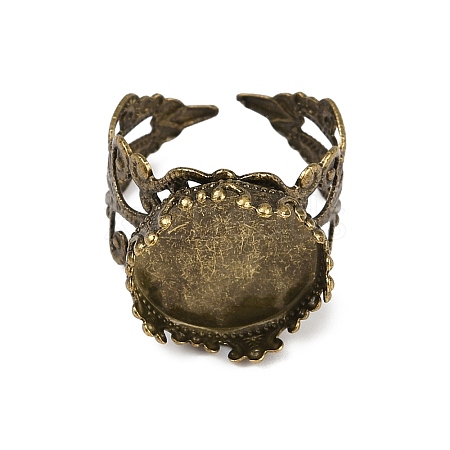 Adjustable Antique Bronze Tone Filigree Brass Ring Component Cabochon Settings X-KK-G020-A-1