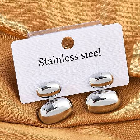 304 Stainless Steel Oval Stud Earrings EJEW-M073-08P-1