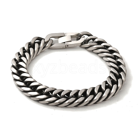 304 Stainless Steel Cuban Link Chain Bracelets for Women Men BJEW-Q341-15A-AS-1