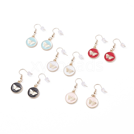 Flat Round with Butterfly Enamel Dangle Earrings EJEW-JE04862-1