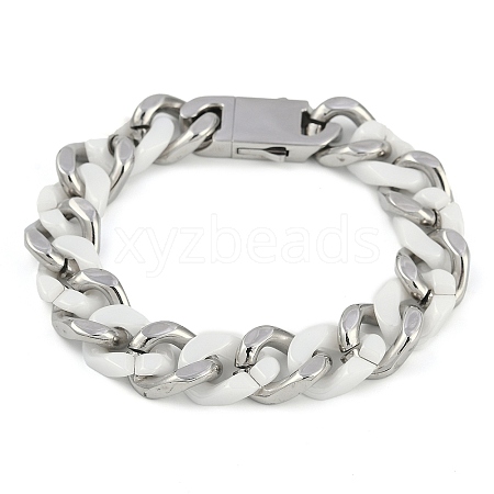 304 Stainless Steel Ceramics Cuban Link Chain Bracelets for Men BJEW-B102-02P-01-1