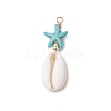 Cowrie Shell & Synthetic Turquoise Starfish Pendants PALLOY-JF03407-01-1