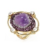 Oval Natural Amethyst & Rhinestone Finger Rings RJEW-P128-03G-A-1