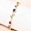 Leaf Brass Micro Pave Cubic Zirconia Link Chain Bracelets for Women BJEW-D455-01G-07-1