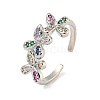 Flower Rack Plating Brass Micro Pave Cubic Zirconia Open Cuff Rings for Women RJEW-N047-01P-01-RS-1