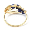 Natural Lapis Lazuli Round Beaded Finger Ring RJEW-TA00103-02-4