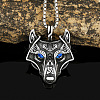 304 Stainless Steel Rhinestone Viking Wolf Head Pendant Necklaces FS-WGCFA8E-01-1
