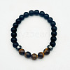 8mm Round Naturla Tiger Eye & Synthetic Non-magnetic Hematite & Frosted Natural Obsidian Beaded Stretch Bracelets for Women Men UP4024-4-1