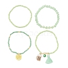 4Pcs 4 Style Evil Eye Valentine's Theme Alloy Enamel & Polycotton(Polyester Cotton) Tassel Charm Bracelets Set BJEW-JB09618-01-3