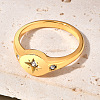 Flat Round with Star Pattern 304 Stainless Steel Micro Pave Clear Cubic Zirconia Finger Rings FS-WG7CEF6-02-1