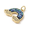 Rack Plating Brass Micro Pave Cubic Zirconia with Synthetic Opal Pendants KK-D088-28G-3