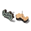 Printing Wood Stud Earrings for Women EJEW-B028-06-2