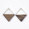 Transparent Resin & Walnut Wood Pendants X-RESI-Q210-009A-B01-2