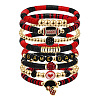 7Pcs Rugby Polymer Clay Heishi & CCB Plastic Beaded Stretch Bracelets Set FS-WGC7825-08-1