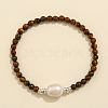 Natural Tiger Eye & Freshwater Pearl Bead Stretch Bracelets for Women EC3110-1-1