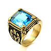316L Stainless Steel & Cubic Zirconia Men's Vintage Carved Finger Rings FS-WG82D33-34-1