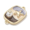 Brass Enamel Rectangle with Starfish Connector Charms KK-M308-08G-01-2