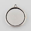 Tibetan Style Antique Silver Alloy Flat Round Pendant Cabochon Settings TIBEP-M022-44AS-1