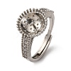 Round Brass Micro Pave Clear Cubic Zirconia Adjustable Ring Settings KK-D378-35P-1
