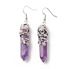 Natural Amethyst Bullet with Flower Dangle Earrings EJEW-G300-02P-03-2